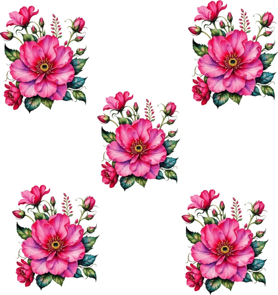 AryaSetu Enterprise 5 inch Flower DTF Heat Transfer Sticker for Suit Fabric,Kurti, Dress, T Shirt Self Adhesive Sticker (Pack of 5)