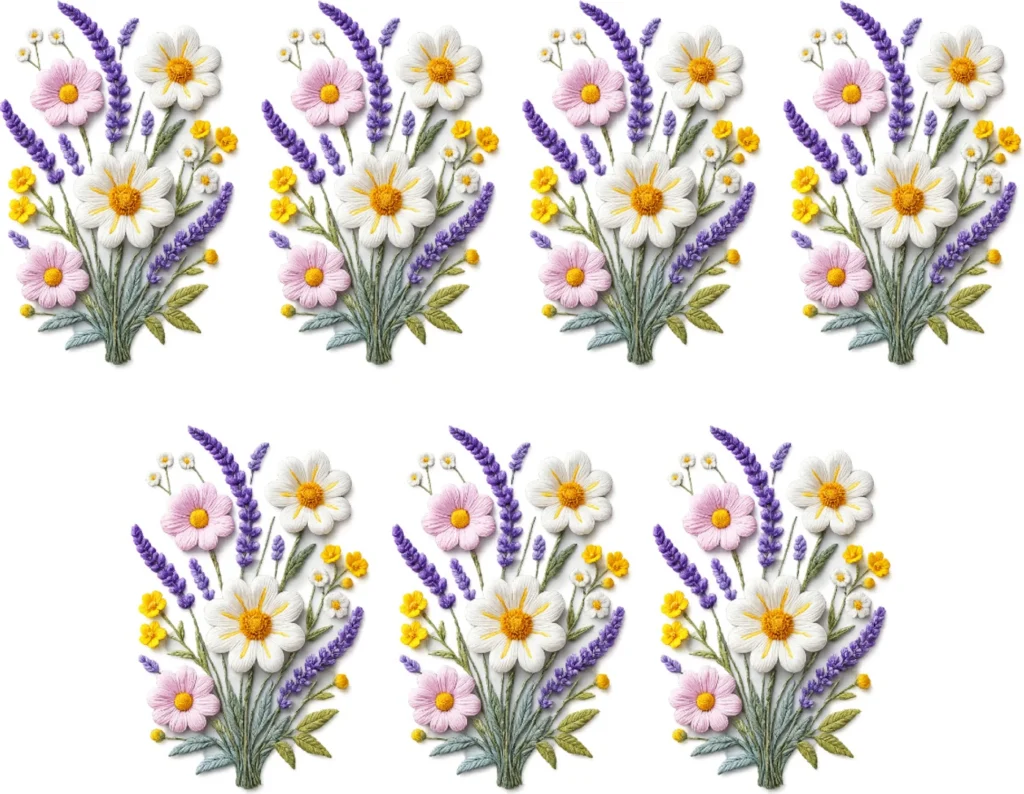 AryaSetu Enterprise 5 inch Lavender Daisy DTF Heat Transfer Sticker for Fabric Clothes T-Shirt Kurti Dress Self Adhesive Sticker (Pack of 7)