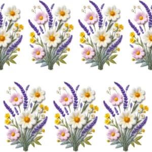 AryaSetu Enterprise 5 inch Lavender Daisy DTF Heat Transfer Sticker for Fabric Clothes T-Shirt Kurti Dress Self Adhesive Sticker (Pack of 7)