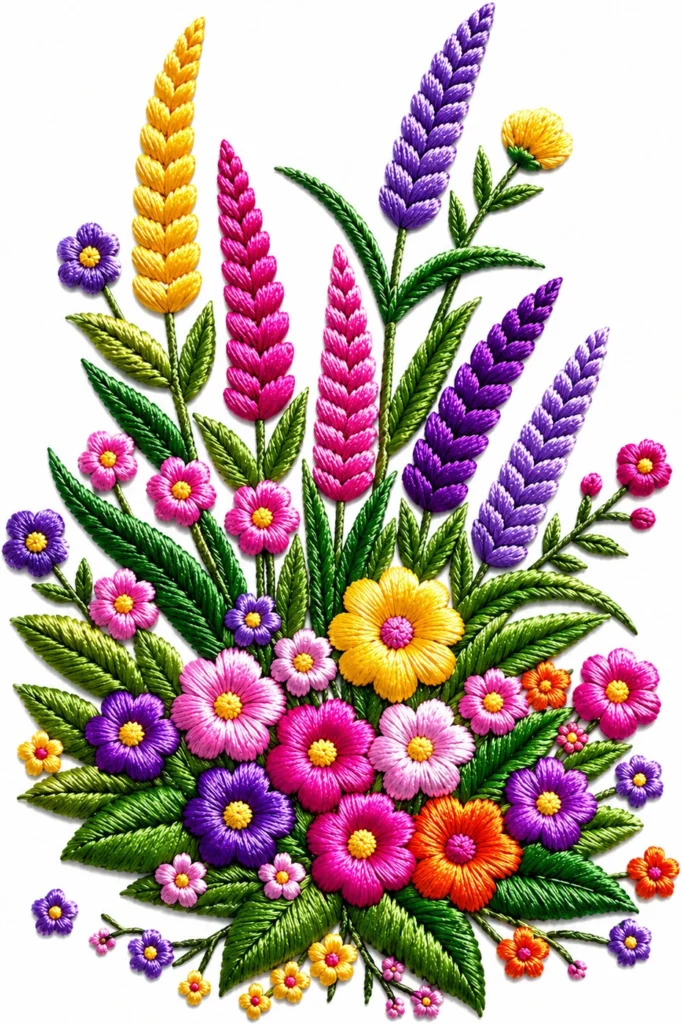 AryaSetu Enterprise 6 inch Multicolor Lavender Wildflower Bunch DTF Heat Transfer Patch for Suit Tee Self Adhesive Sticker (Pack of 5)